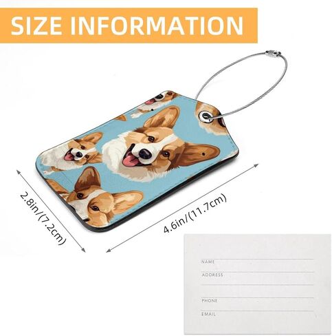 2 Pcs Luggage Tag for Suitcases, PU Leather Baggage Handbag Travel Cruise Essentials Tags with Privacy Flap Name ID Label and Stainless Steel Loop for Women Men, Happy Sky Corgis in Saudi Arabia