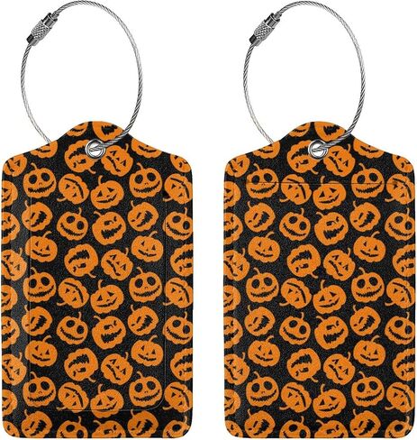 2 Pcs Halloween Luggage Tag for Suitcases, Pumpkins Faces Tag, Women Men Boys Girl Kids, Leather Stainless Steel Loop Label in Saudi Arabia