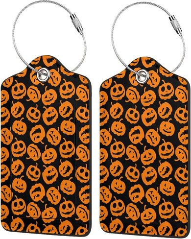 2 Pcs Halloween Luggage Tag for Suitcases, Pumpkins Faces Tag, Women Men Boys Girl Kids, Leather Stainless Steel Loop Label in Saudi Arabia