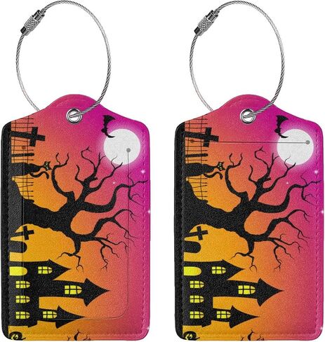 2 Pcs Halloween Luggage Tag for Suitcases, Pumpkins Faces Tag, Women Men Boys Girl Kids, Leather Stainless Steel Loop Label in Saudi Arabia