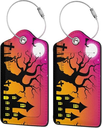 2 Pcs Halloween Luggage Tag for Suitcases, Pumpkins Faces Tag, Women Men Boys Girl Kids, Leather Stainless Steel Loop Label in Saudi Arabia