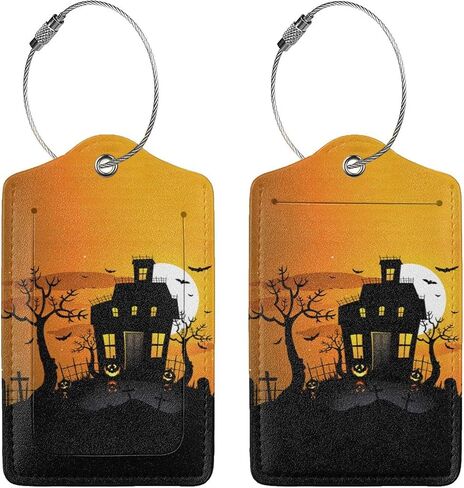 2 Pcs Halloween Luggage Tag for Suitcases, Pumpkins Faces Tag, Women Men Boys Girl Kids, Leather Stainless Steel Loop Label in Saudi Arabia