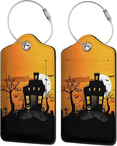 2 Pcs Halloween Luggage Tag for Suitcases, Pumpkins Faces Tag, Women Men Boys Girl Kids, Leather Stainless Steel Loop Label in Saudi Arabia