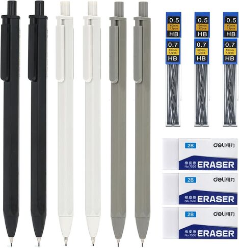 ITAWIXS 6Pcs Aesthetic Mechanical Pencil Set, Cute Mechanical Pencils 0.5 & 0.7 mm with 6 Tubes HB Lead Refills, 3PCS Erasers, Aesthetic School Supplies for Writing, Drawing, Sketching in Kuwait