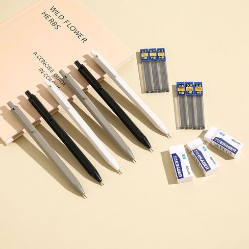 ITAWIXS 6Pcs Aesthetic Mechanical Pencil Set, Cute Mechanical Pencils 0.5 & 0.7 mm with 6 Tubes HB Lead Refills, 3PCS Erasers, Aesthetic School Supplies for Writing, Drawing, Sketching in Kuwait