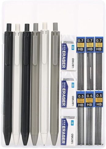 ITAWIXS 6Pcs Aesthetic Mechanical Pencil Set, Cute Mechanical Pencils 0.5 & 0.7 mm with 6 Tubes HB Lead Refills, 3PCS Erasers, Aesthetic School Supplies for Writing, Drawing, Sketching in Kuwait