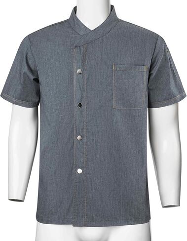 Unisex Chef Coat for Men Women Short Sleeve Press Button Chef Jacket Hotel Kitchen Uniform Shirts with Pocket in Saudi Arabia