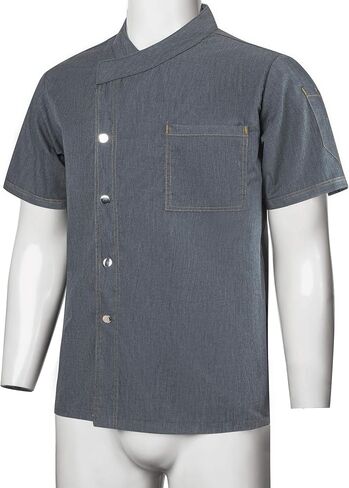 Unisex Chef Coat for Men Women Short Sleeve Press Button Chef Jacket Hotel Kitchen Uniform Shirts with Pocket in Saudi Arabia