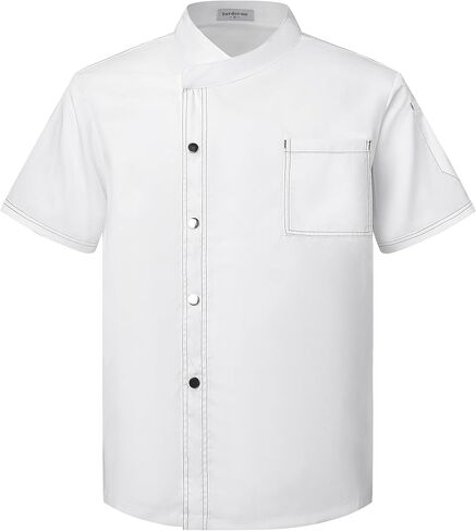 Unisex Chef Coat for Men Women Short Sleeve Press Button Chef Jacket Hotel Kitchen Uniform Shirts with Pocket in Saudi Arabia