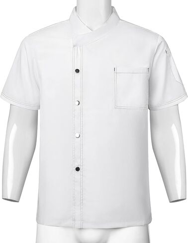 Unisex Chef Coat for Men Women Short Sleeve Press Button Chef Jacket Hotel Kitchen Uniform Shirts with Pocket in Saudi Arabia