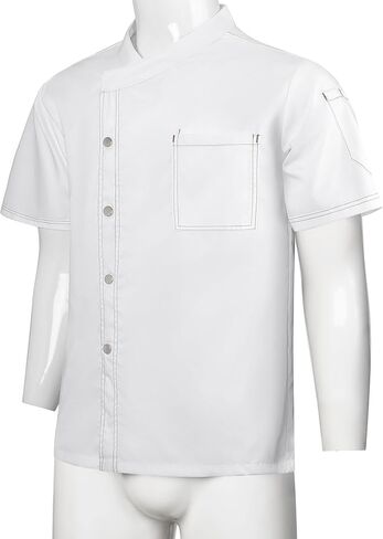 Unisex Chef Coat for Men Women Short Sleeve Press Button Chef Jacket Hotel Kitchen Uniform Shirts with Pocket in Saudi Arabia