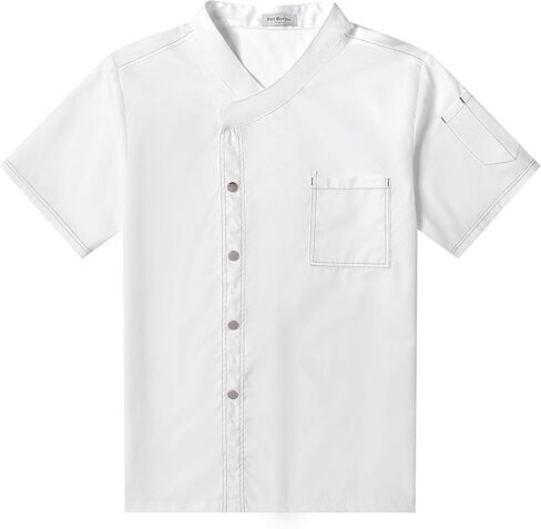 Unisex Chef Coat for Men Women Short Sleeve Press Button Chef Jacket Hotel Kitchen Uniform Shirts with Pocket in Saudi Arabia
