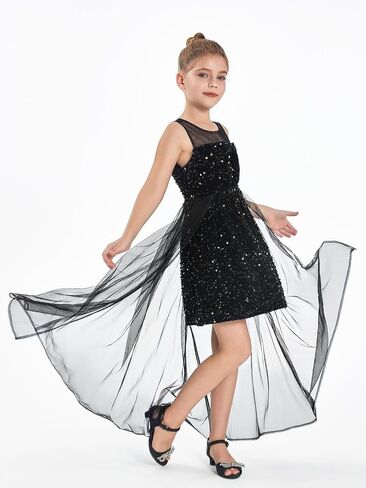 Haloumoning Girls Sequin Dress Kids Formal Sleeveless Pageant Birthday Party Dresses 5-14 Years in Saudi Arabia
