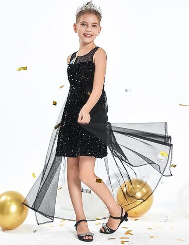 Haloumoning Girls Sequin Dress Kids Formal Sleeveless Pageant Birthday Party Dresses 5-14 Years in Saudi Arabia