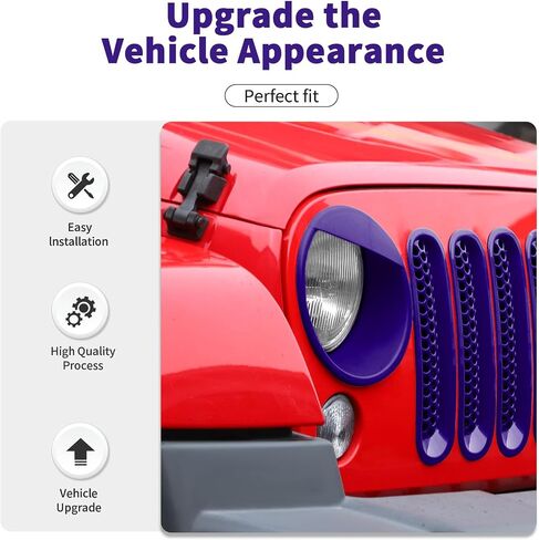 Mesh Grille Grill Insert+Angry Bird Style Headlight Turn Light Cover Trim Fit for 2007-2018 Jeep Wrangler JK JKU(Purple) in Saudi Arabia