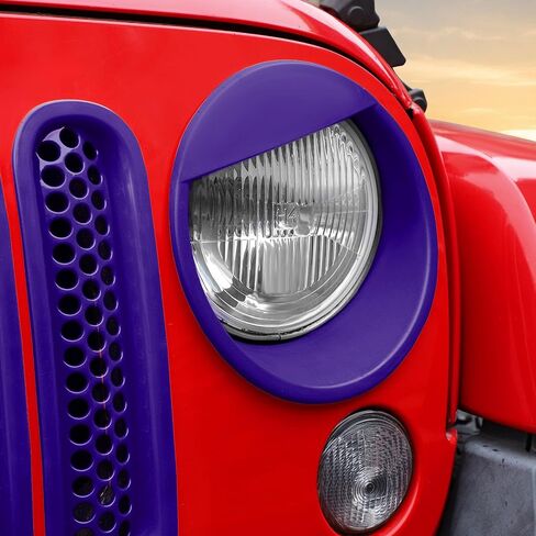 Mesh Grille Grill Insert+Angry Bird Style Headlight Turn Light Cover Trim Fit for 2007-2018 Jeep Wrangler JK JKU(Purple) in Saudi Arabia