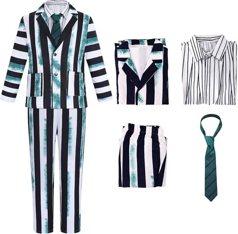 ZIW Adult Halloween Costume, Black and White Striped Suit with Shirt Tie Men, 80s Scary Movie Character Beetla Cosplay Outfit in Saudi Arabia