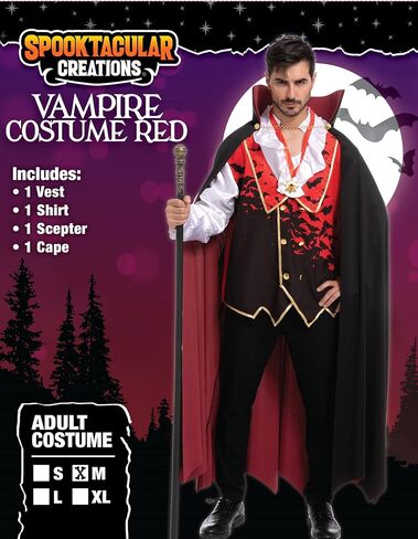 أزياء Spooktacular Creations Vampire التنكرية للرجال البالغين مع عباءة مصاصي الدماء وإكسسوارات لأزياء الهالوين in Saudi Arabia