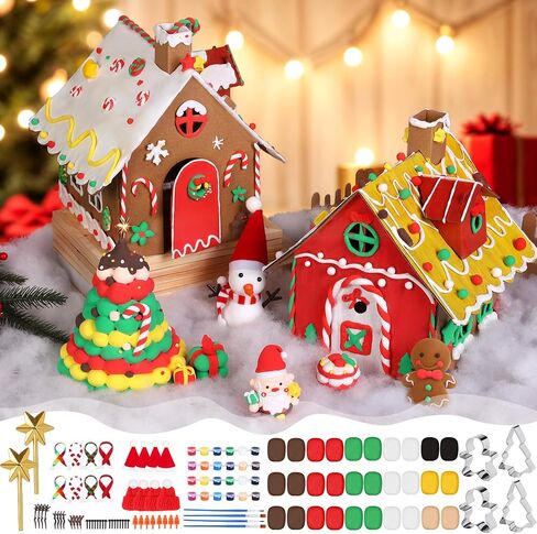 Aneco 70 Pieces Christmas Crafts Kit Christmas Build a Snowman Air Dry Modeling Clay Gingerbread House Christmas Stocking Stuffer Xmas DIY Gift for Christmas Party Favors in Saudi Arabia