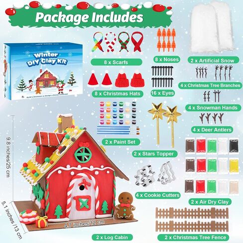 Aneco 70 Pieces Christmas Crafts Kit Christmas Build a Snowman Air Dry Modeling Clay Gingerbread House Christmas Stocking Stuffer Xmas DIY Gift for Christmas Party Favors in Saudi Arabia