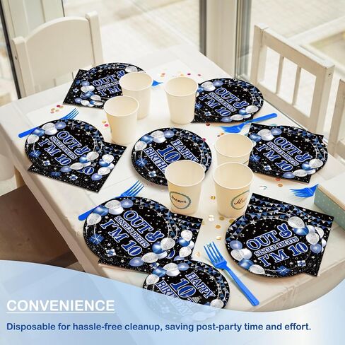 96Pcs 10th Birthday Party Tableware Set, Navy Blue Black Double Digits Birthday Party Decorations Supplies for Boys Girls 10 Years Old Birthday Party Dessert Plates Napkins Favors, Serve 24 in Saudi Arabia