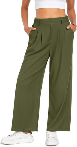 SeSe Code Women's Wide Leg Pants Elastic High Waisted Waffle Knit Casual Slacks Work Business Palazzo Trousers with Pockets in Saudi Arabia