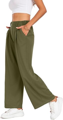SeSe Code Women's Wide Leg Pants Elastic High Waisted Waffle Knit Casual Slacks Work Business Palazzo Trousers with Pockets in Saudi Arabia