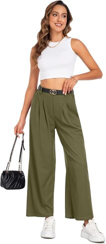 SeSe Code Women's Wide Leg Pants Elastic High Waisted Waffle Knit Casual Slacks Work Business Palazzo Trousers with Pockets in Saudi Arabia