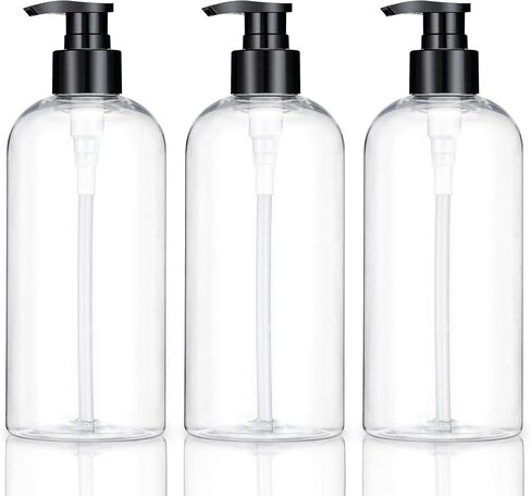 Plastic Pump Bottles Dispenser 16oz/500ml Colorful Clear Plastic Bottles 3 Pack Empty Refillable Pump Bottle for Body Wash, Liquid Soap, Massage Oil in Saudi Arabia