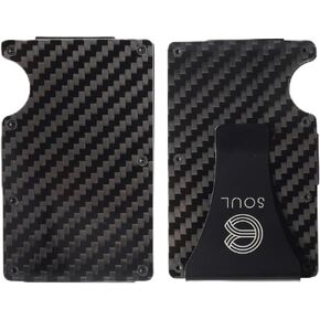 SOUL Minimalist Wallet with RFID Blocking for Men,Slim Credit Card Holder with Aluminum Money Clip Wallet for Men and Women,Carbon Fiber Wallets for Mens Front Pocket as Gifts
