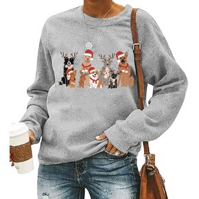 MYCHTE Christmas Dog Sweatshirt Women Dog Owner Xmas T Shirt Gift Casual Long Sleeve Pullover Tops Cute Dogs Graphic Tee