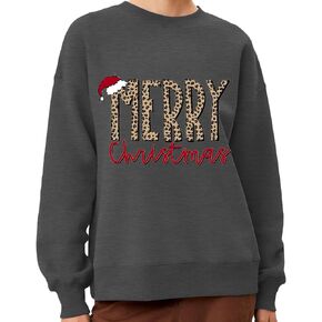 qdl Merry Christmas Sweatshirts for Women Funny Leopard Letter Graphic Sweatshirt Casual Holiday Pullover Tops