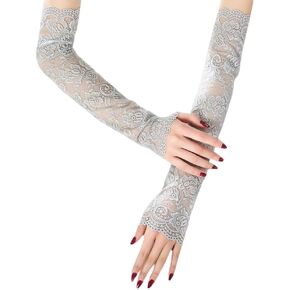 Specell Women's Lace Long Gloves Fingerless Floral Gloves Bridal Prom Glove For Wedding Party Tea Parties Costume Accessories