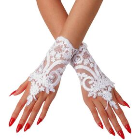 Black Lace Feather Gloves for Women Long Fingerless Glove Gothic Wrist Cuff Gloves Halloween Costume Bridal Gloves in Saudi Arabia