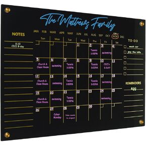 Clear Acrylic Calendar Dry Erase for Wall, Family Planner, Monthly Calendar Dry Erase Whiteboard for Home, Office, 17" x 13"Reusable White Board（Clear-3343）