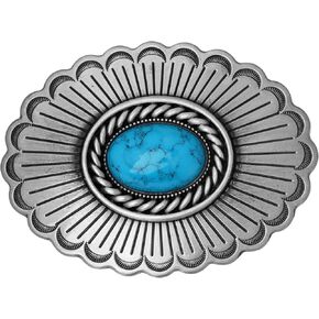HAQUIL Vintage Silver Tone Oval With Turquoise Belt Buckle, Turquoise Bead Design Belt Buckle, Jewelry for Men Women