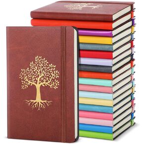 18 Pcs Life Tree Subject Notebooks A6 Leather Lined Small Notebooks with Pen Holder Hardcover Pocket Notepad Colorful Writing Journal for Women Men School Office Travel (Cute Color)