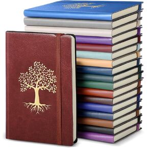 18 Pcs Life Tree Subject Notebooks A6 Leather Lined Small Notebooks with Pen Holder Hardcover Pocket Notepad Colorful Writing Journal for Women Men School Office Travel (Cute Color)