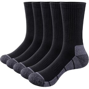 YUEDGE Mens Moisture Wicking Cushioned Cotton Crew Socks Comfort Work Socks Tall Gym Training Athletic Socks for Men, 5 Pairs