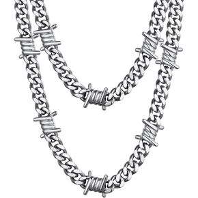 Bandmax Barbe Wire Necklaces for Men Women Stainless Steel Stacking Thorns Chain Necklaces Set Punk Jewelry