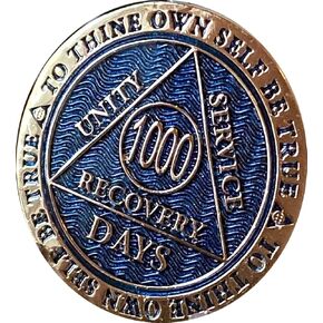 1000 Days AA Medallion Reflex Dusty Blue Gold Plated 1000 Day Chip