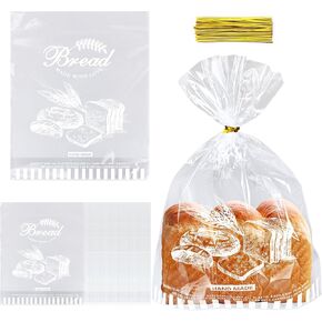 90 PCS 11"x 14" Bread Loaf Packing Bags with Bottom Gusset and Ties Clear Cello Cellophane bags Printed Bread Bags