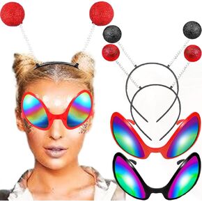 BARTOSI Alien Antenna Headband and Glasses Set Glitter Boppers Hair Bands Space Costume Accessories for Women