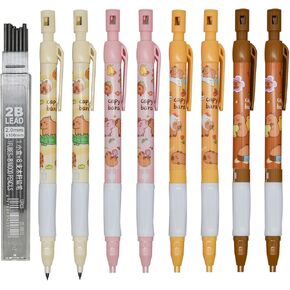 Maydahui 12 PCS Capybara Mechanical Pencil with Sharpener Novelty Animal Non Sharpening Automatic Pencil with 12 PCS 2B Lead Refills 2.0 mm Plastic for School Writing Drawing