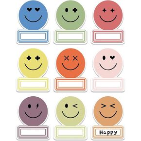 180 PCS Smile Face Name Tag Stickers, 9 Cute Designs Tags Labels Space Stickers, Smile Name Tags Label Decal for Classroom Decor Bulletin Board Office School Desk Wall Kids (Smile3)