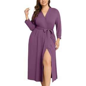 Plus Size Women Robe Long Knit Kimono Lightweight Soft Robes Casual Sleepwear Bathrobe Loungewear