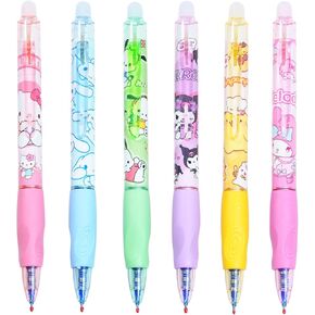 6 Pcs Cute Erasable Ballpoint Pens Cartoon Kitty Gel Pen Kawaii Blue Ink 0.5mm Cat Office School Supplies for Girls Women Press