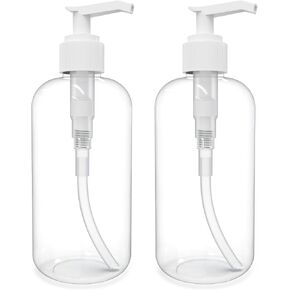 BRIGHTFROM Plastic Bottles with Pump Dispenser, 8 OZ Empty, BPA Free Refillable Containers for Body Wash, Moisturizer, Face Cream, Liquid Soap - Clear/White - 2 Pack