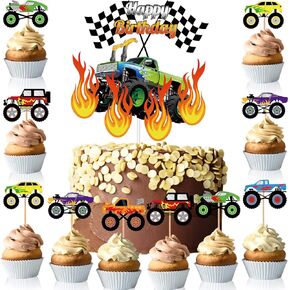 Censen 48 Pcs Truck Cake Topper Birthday Party Supplies Truck Cake Decorations Racing Car Birthday Cake Cupcake Topper Blaze Birthday Cake Topper for Kids Baby Shower Car Party Favors