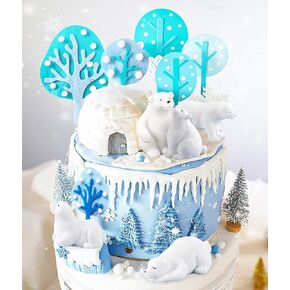 GaRallato Polar Bears Cake Topper Bear Baby Shower Party Supplies Winter Party Supplies Cute Igloo Cake Decoration
